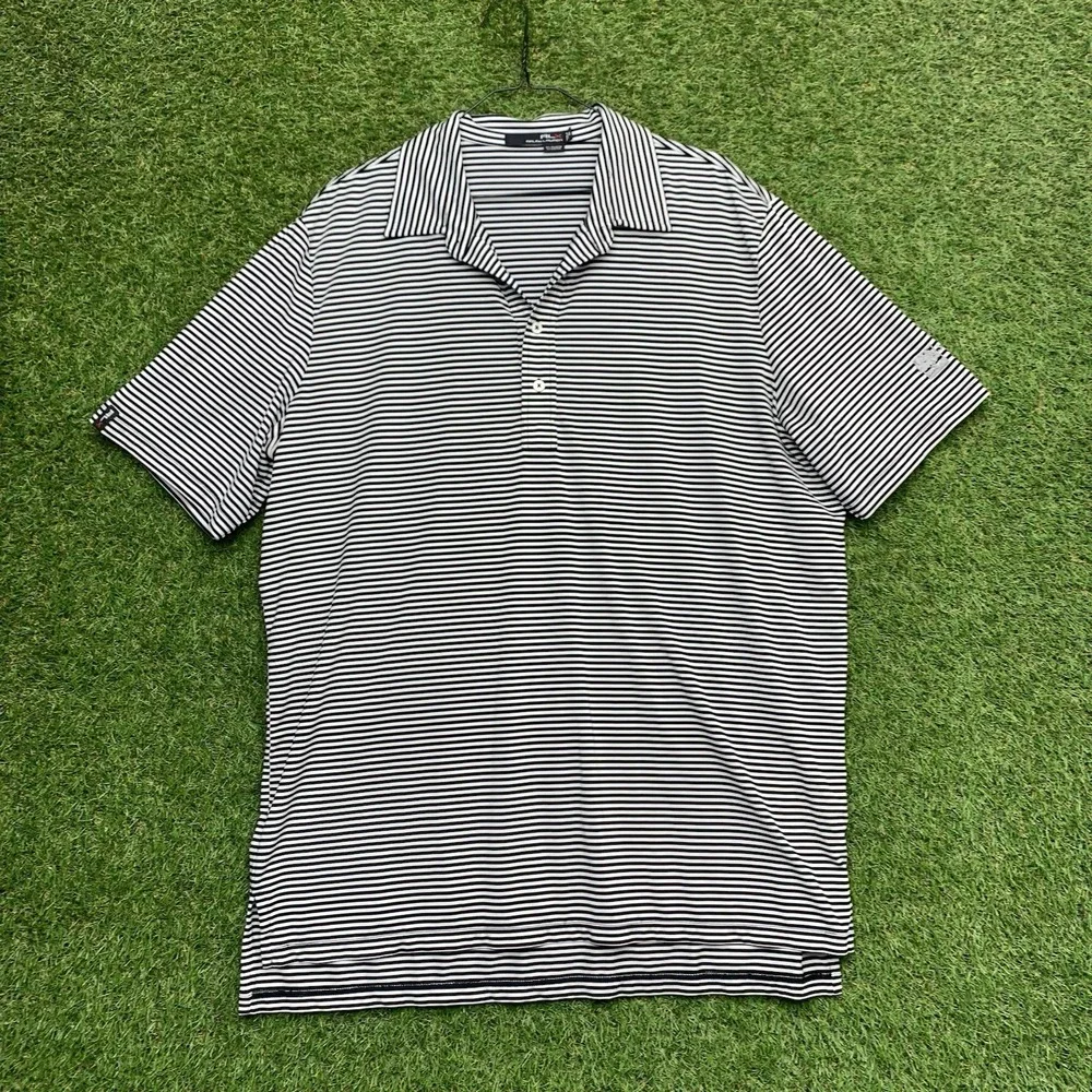 RLX Ralph Lauren Golf Polo Shirt Mens XL Black Striped Athletic Sportswear Sport